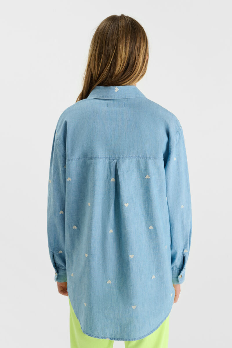 Le Temps des Cerises hemd meisjes blauw - achterkant en pasvorm