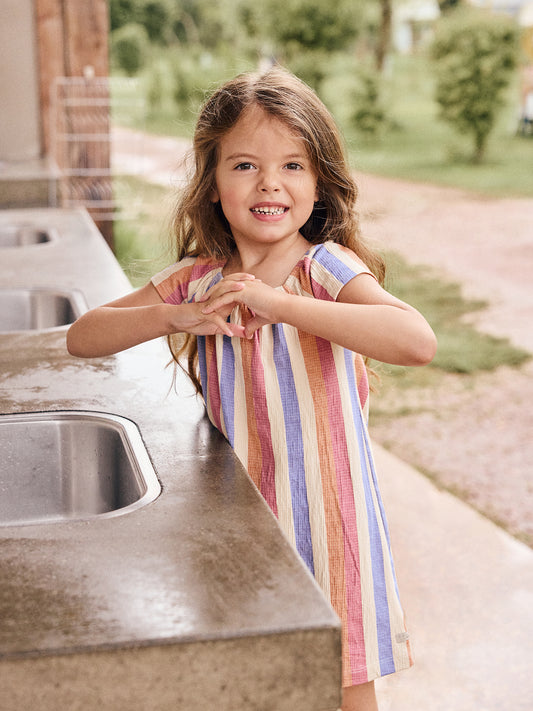 Daily7 Gestreept Jurkje met Ruffle Mouwen - Meisjes