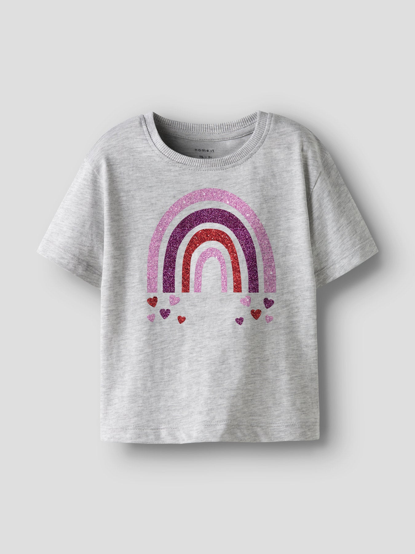NAME IT T-shirt BELLINA Grey Melange - Meisjes Glitter Regenboog - voorkant