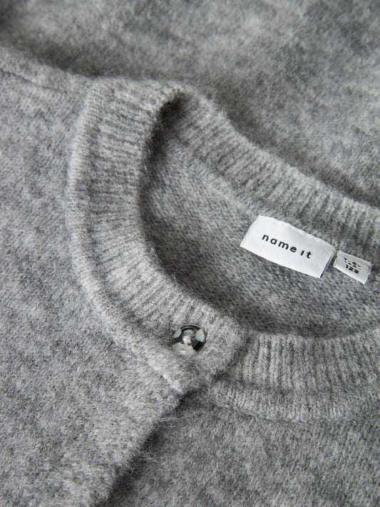 NAME IT Tika knit cardigan Grey Melange meisjes - close-up vooraanzicht