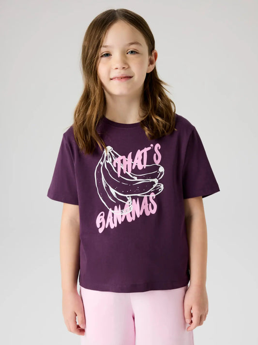 NAME IT meisjes t-shirt paars that's bananas - detail print close-up