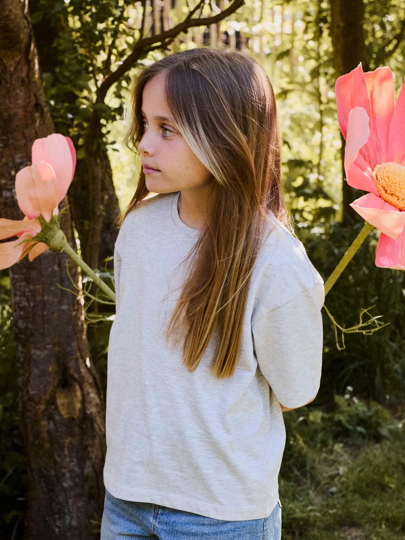 NAME IT T-shirt Fresh Bloom grijs meisjes oversized fit zijkant