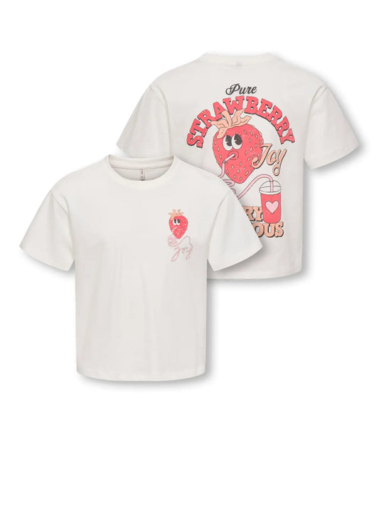 ONLY Printed Top Meisjes Cloud Dancer - Wit T-shirt met Print - voor en achterkant