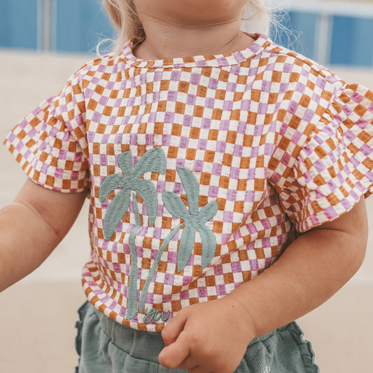 YOUR WISHES Mini Check Ruffle Shirt - detail