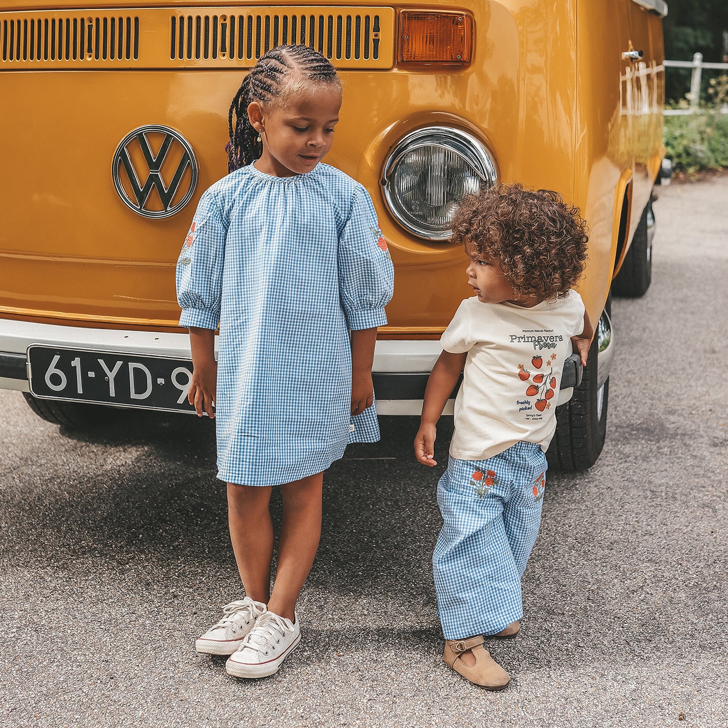YOUR WISHES Vichy Blue Puff Sleeve Dress