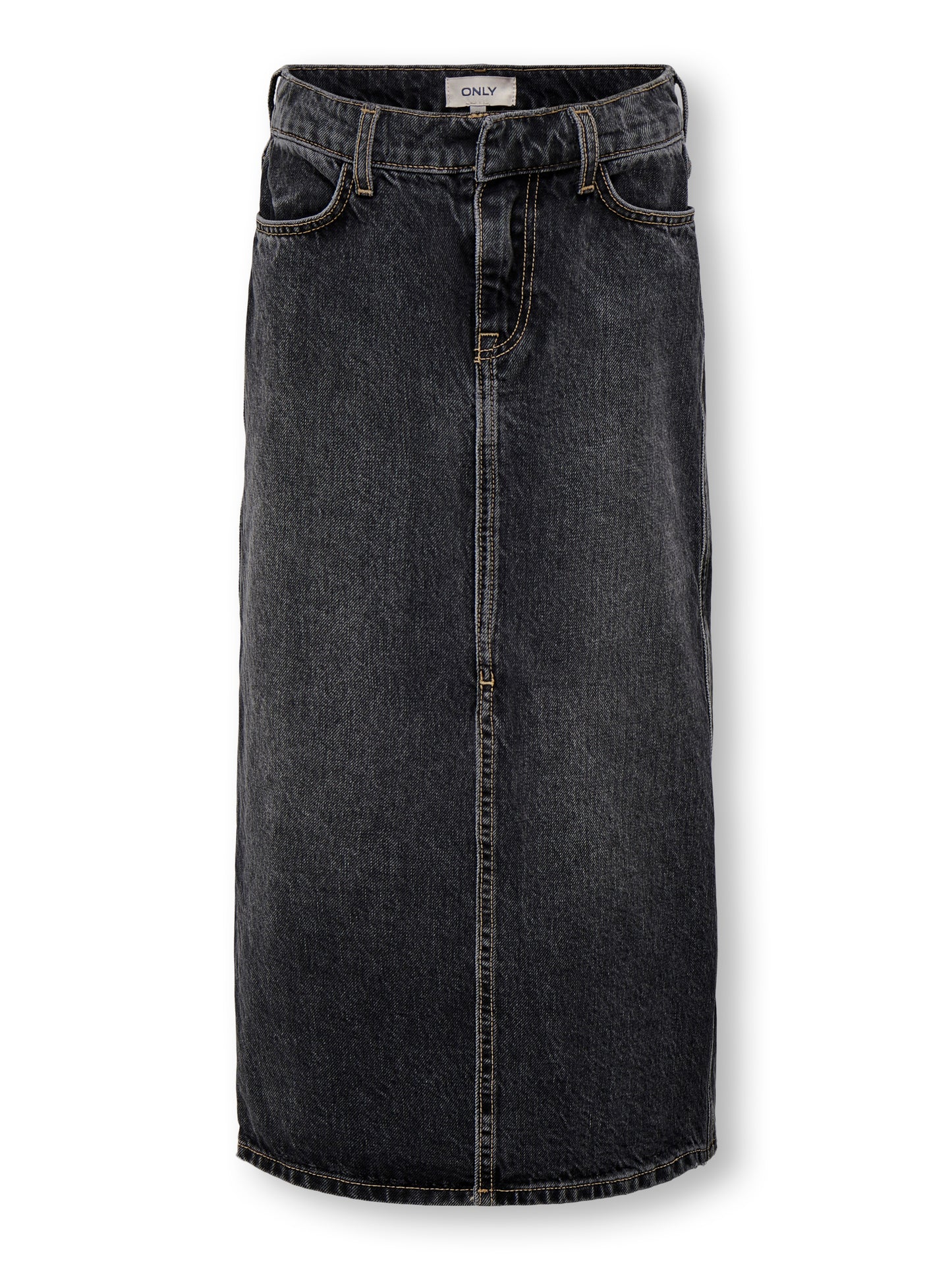 LANGE JEANSROK MET SPLIT GRIJS