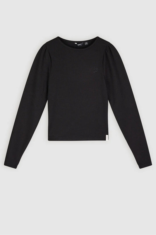 Melange Rib Tshirt Zwart