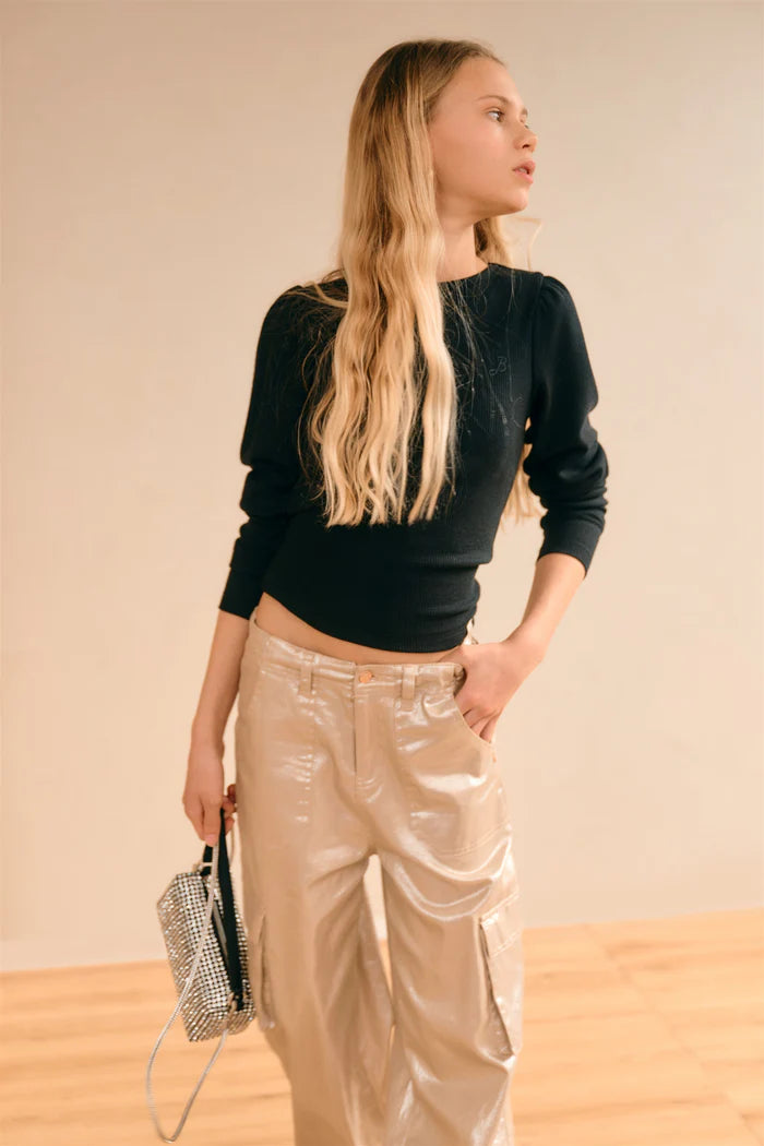 Melange Rib Tshirt Zwart
