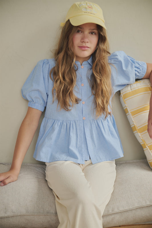 NoBell - Tiggs gestreepte blouse met pofmouw - voorkant gestyled zittend