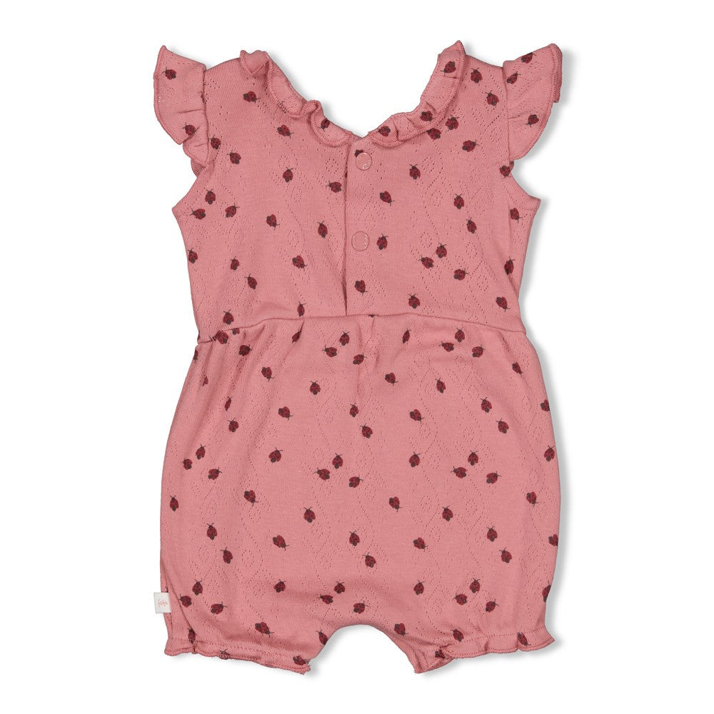 FEETJE Ladybug playsuit meisjes achterkant roze jumpsuit detail