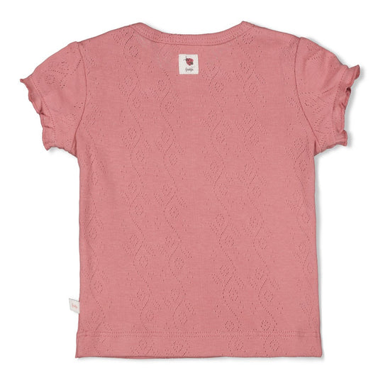 FEETJE roze baby t-shirt met lieveheersbeestje print - detail korte mouwen