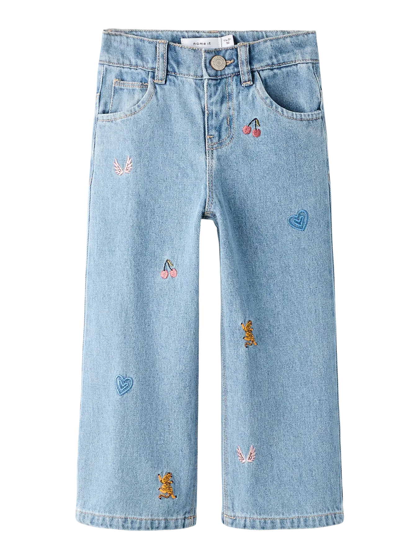 JEANS MET WIJDE PIJPEN EN LEUK BORDUURSEL