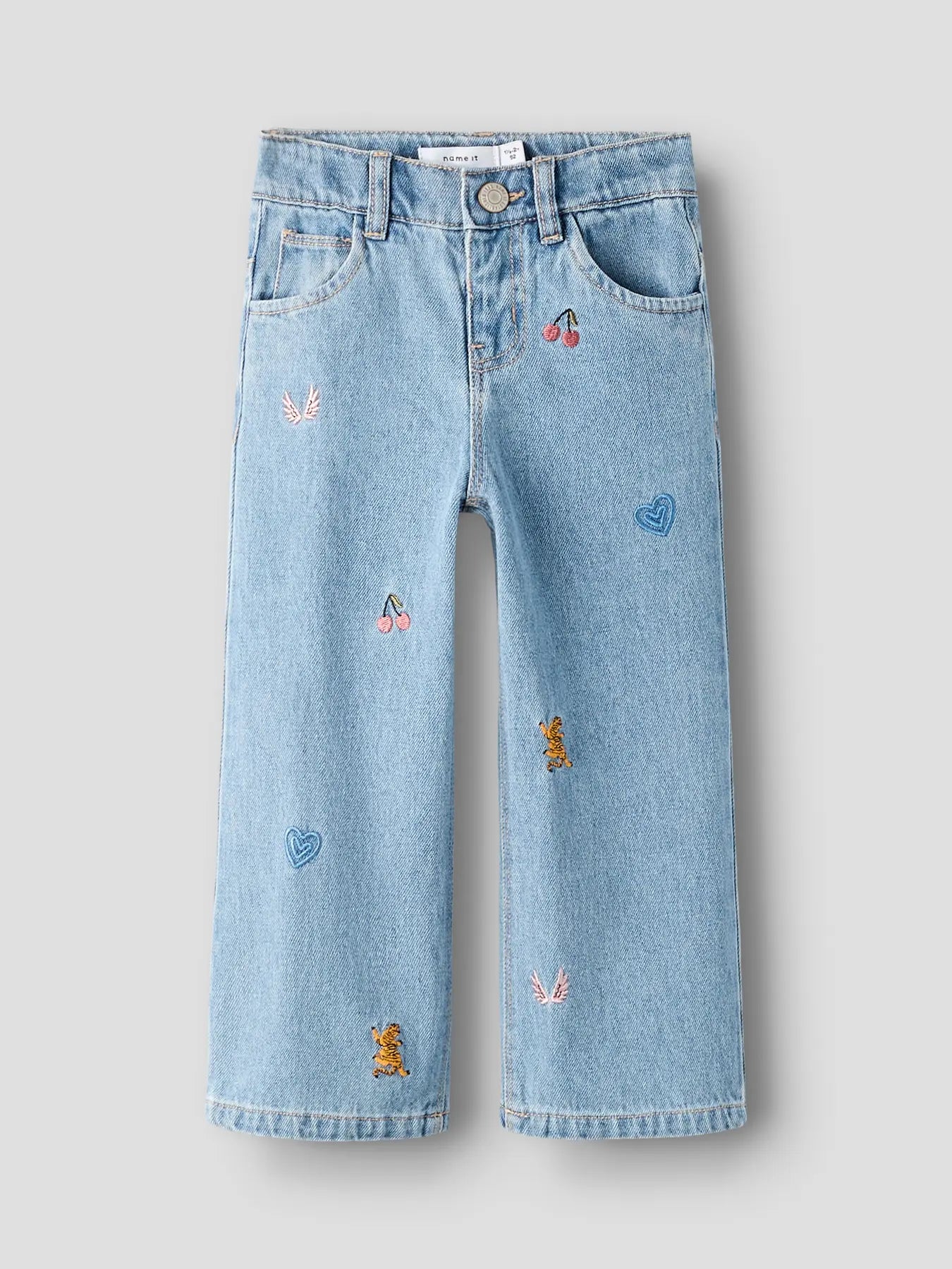 JEANS MET WIJDE PIJPEN EN LEUK BORDUURSEL