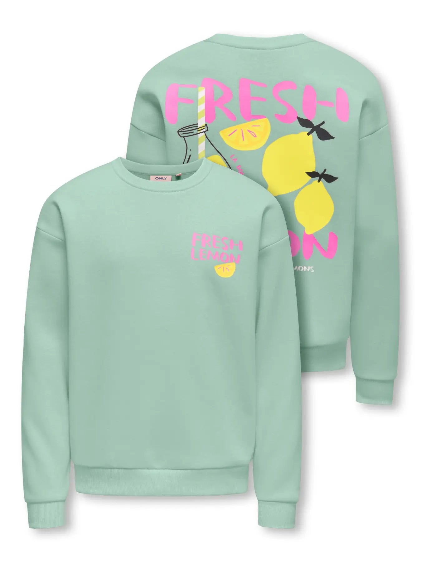 Only Loose Printed Sweater Fresh Lemon - Groen voor en achterkant