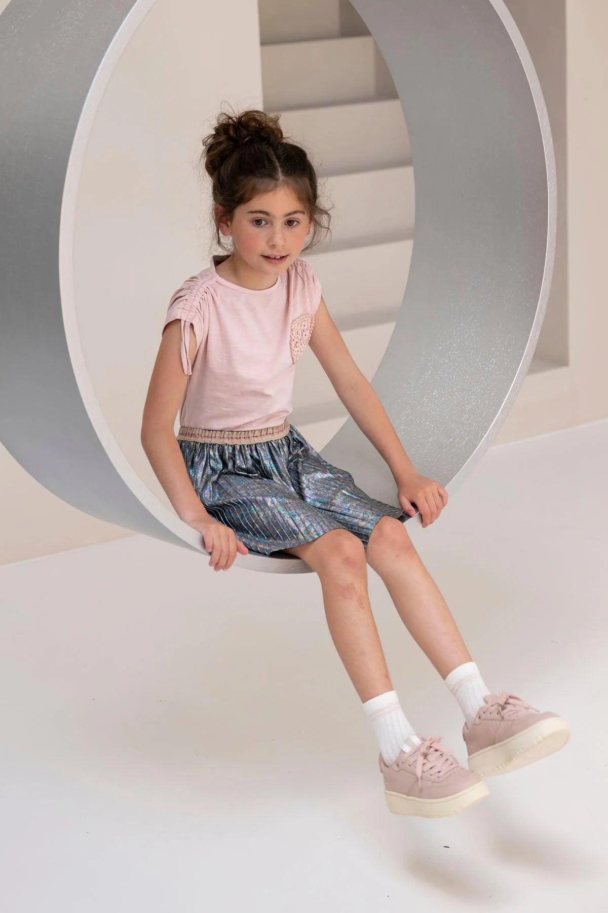 ROZE T-SHIRT MET BORDUURSEL