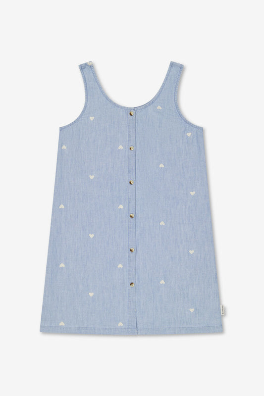 Le Temps des Cerises blauwe jurk met hartjesprint voor meisjes - voorkant