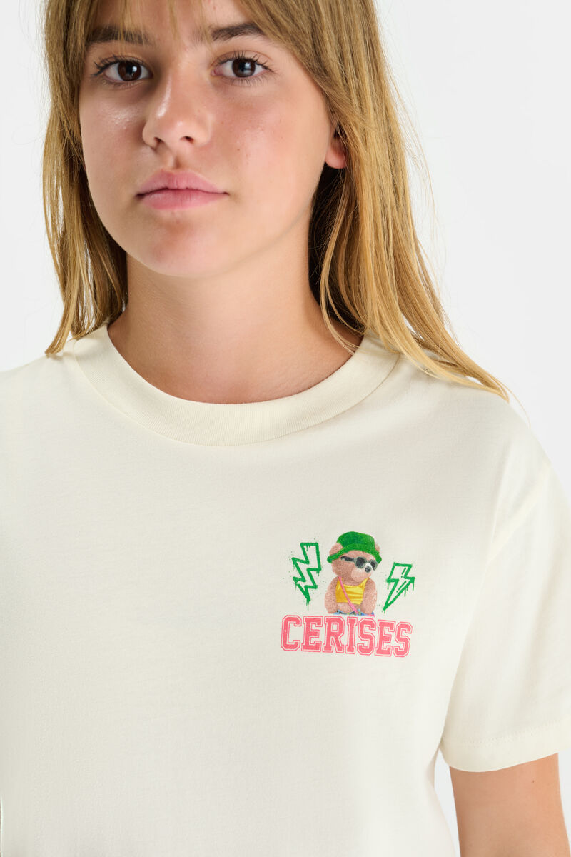 LE TEMPS DES CERISES Wit T-Shirt met Cerises Club Backprint - close up