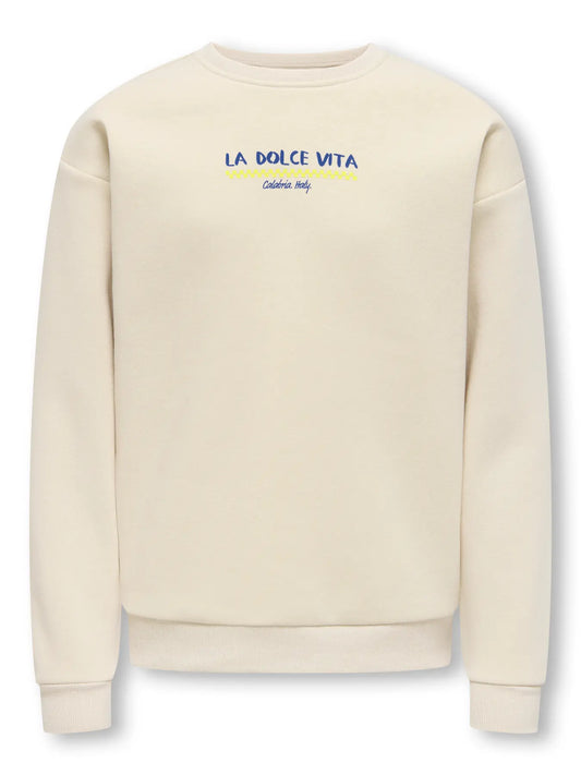 Only Loose Printed Sweater La Dolce Vita - Beige - voorkant