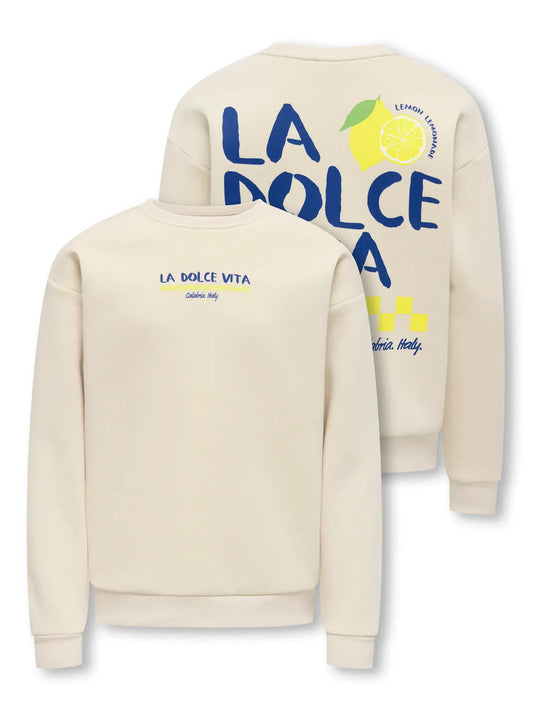 Only Loose Printed Sweater La Dolce Vita - Beige - voor en achterkant