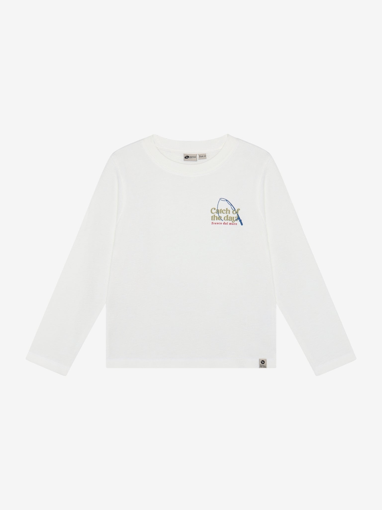 Daily7 Longsleeve Backprint Catch Of The Day Wit - voorkant