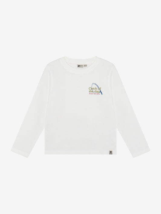 Daily7 Longsleeve Backprint Catch Of The Day Wit - voorkant