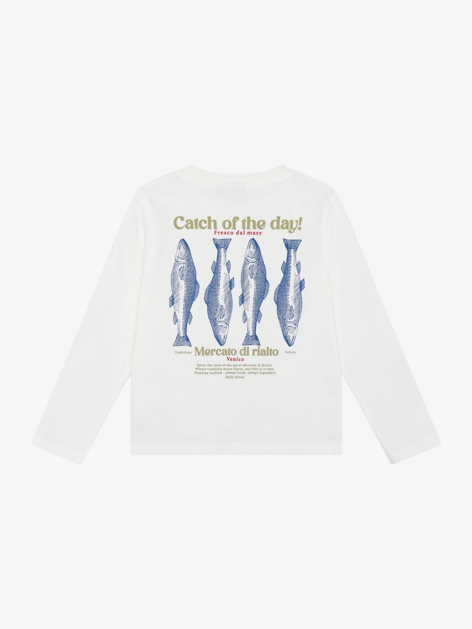 Daily7 Longsleeve Backprint Catch Of The Day Wit - achterkant