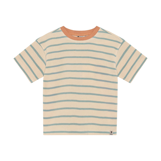 Daily Seven Oversized T-shirt Stripe - Lichtblauw Gestreept - voorkant