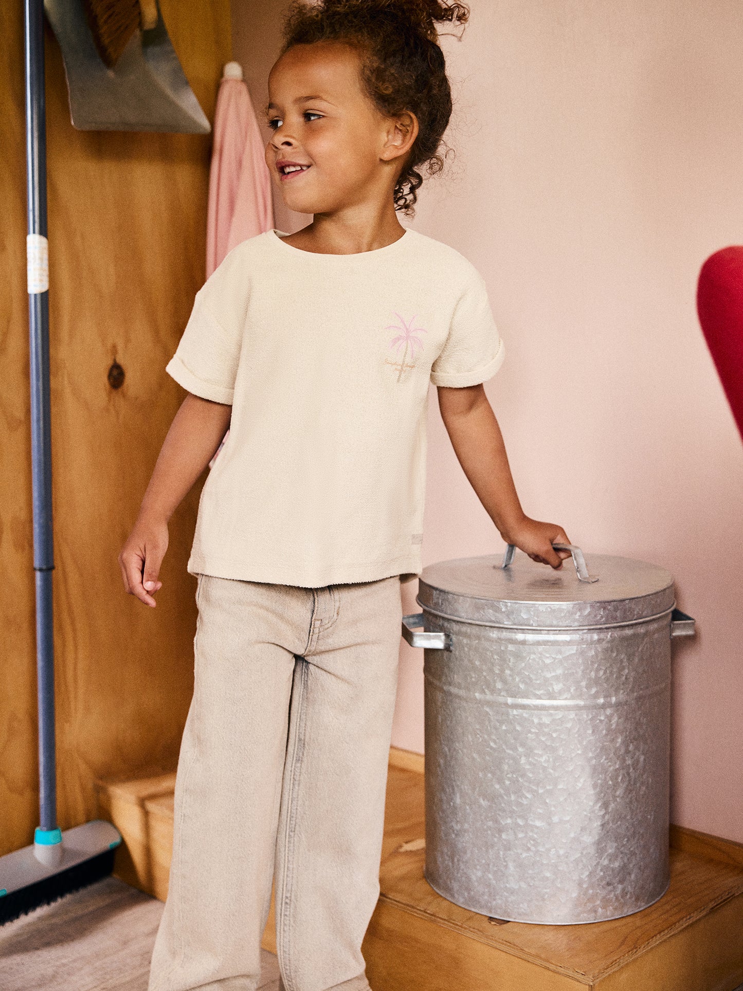 Daily7 T-shirt Beige met Palmboom Print - Meisjes