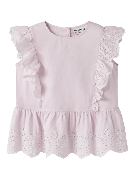 Name It Cradle Pink Katoenen Top – Geborduurde Rand Meisjes