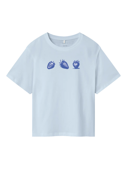 T-SHIRT BLAUW AARDBEI