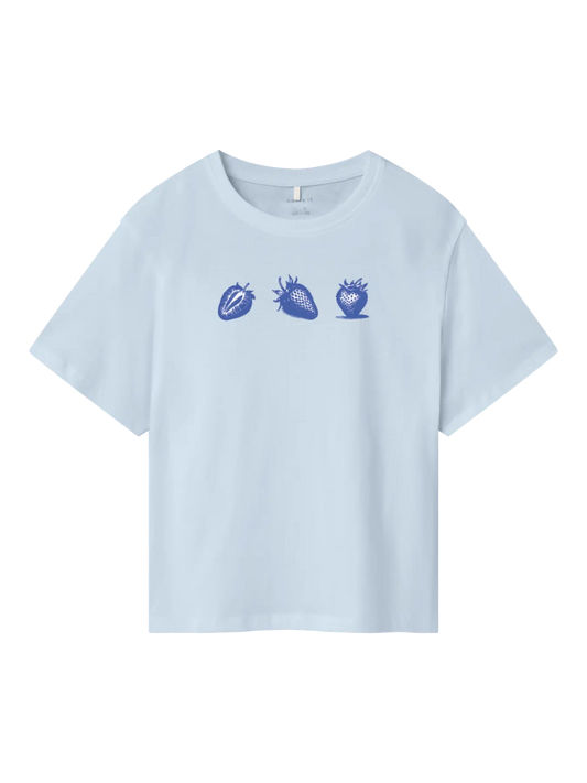 T-SHIRT BLAUW AARDBEI