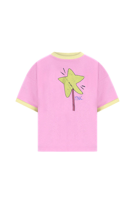 THE NEW CHAPTER roze oversized t-shirt met toverstok print voor meisjes - voorkant