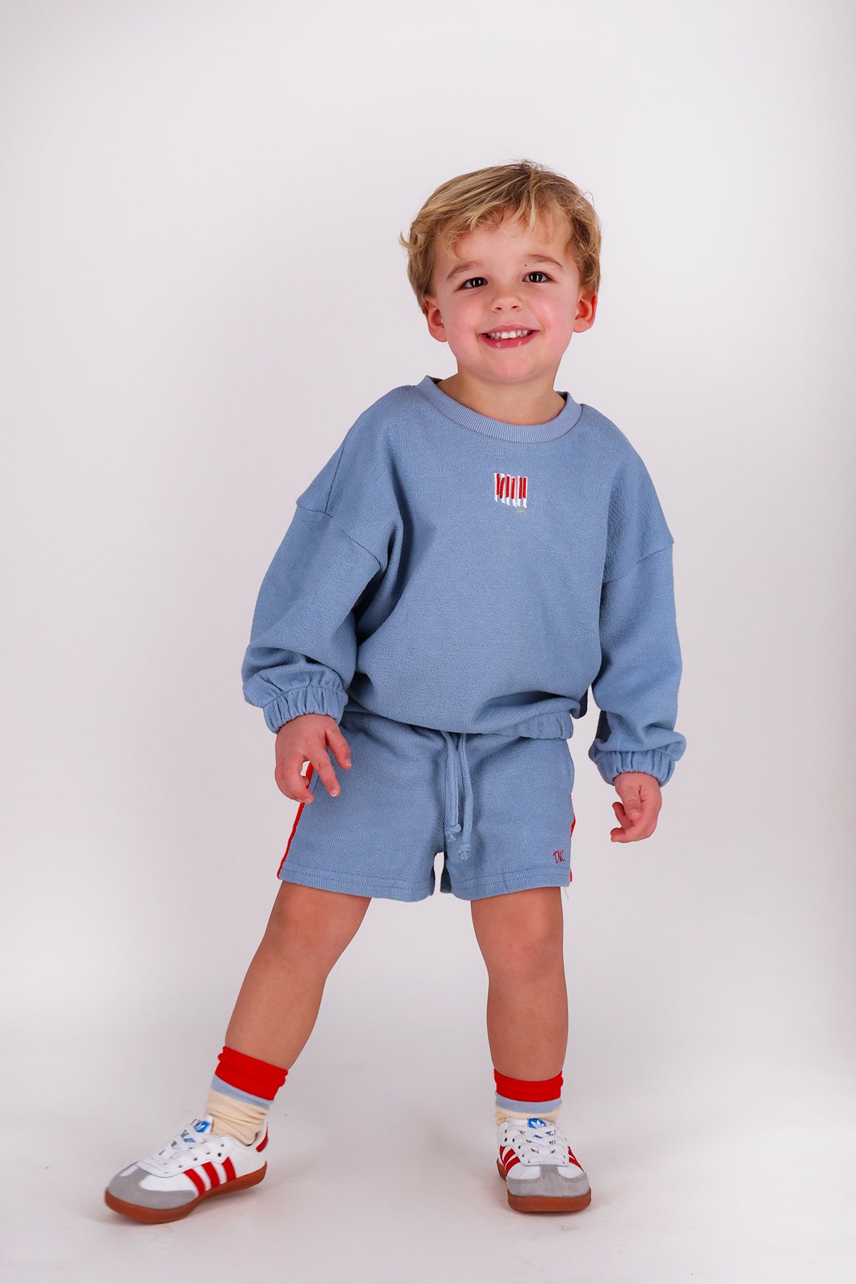 Bobbie sweater The New Chapter blauw - close-up stof en print