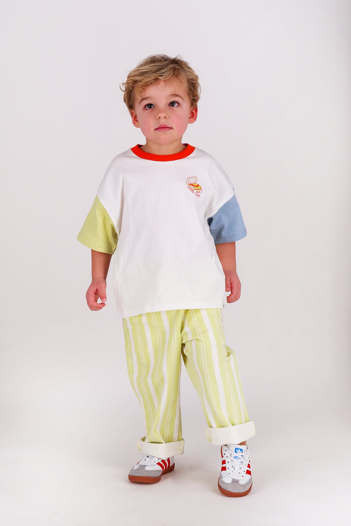 Atlas Broek groen gestreept close-up - duurzame kwaliteit The New Chapter kinderkleding