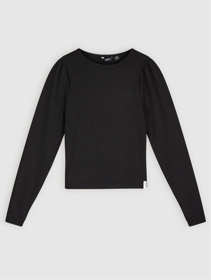 Melange Rib Tshirt Zwart