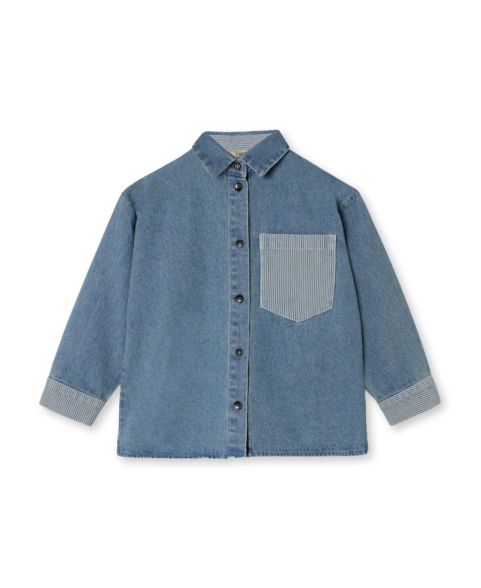 Fliink denim hemd medium blue - voorkant kinderhemd jongens meisjes