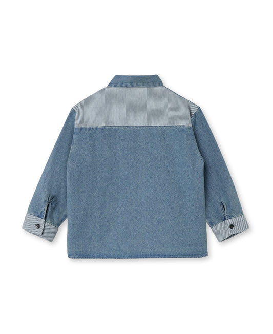 Fliink denim hemd medium blue - detail kinderhemd stoere look