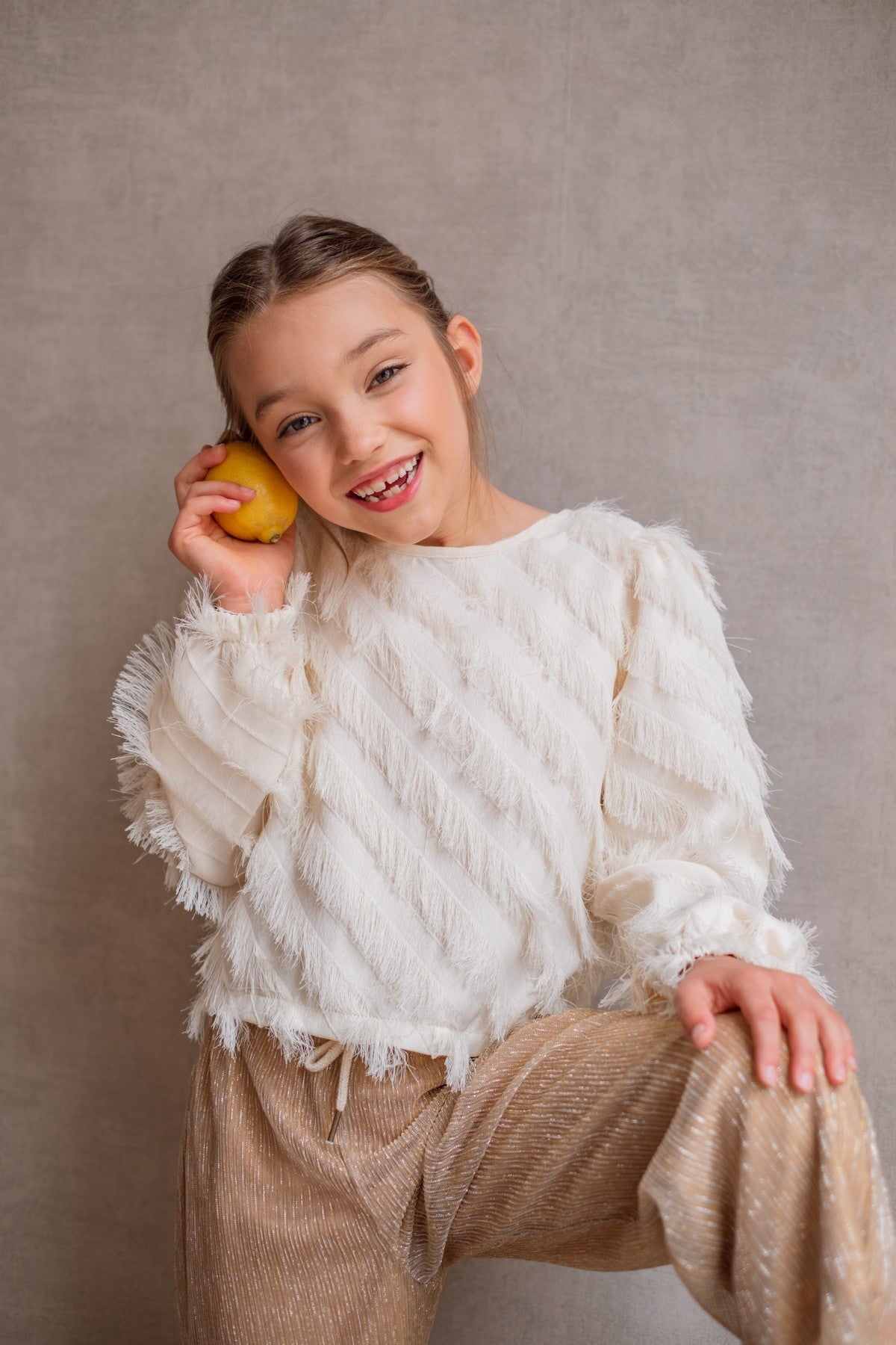 Trendy kinder blouse met franjes detail, luchtige stof – outfit meisjes top