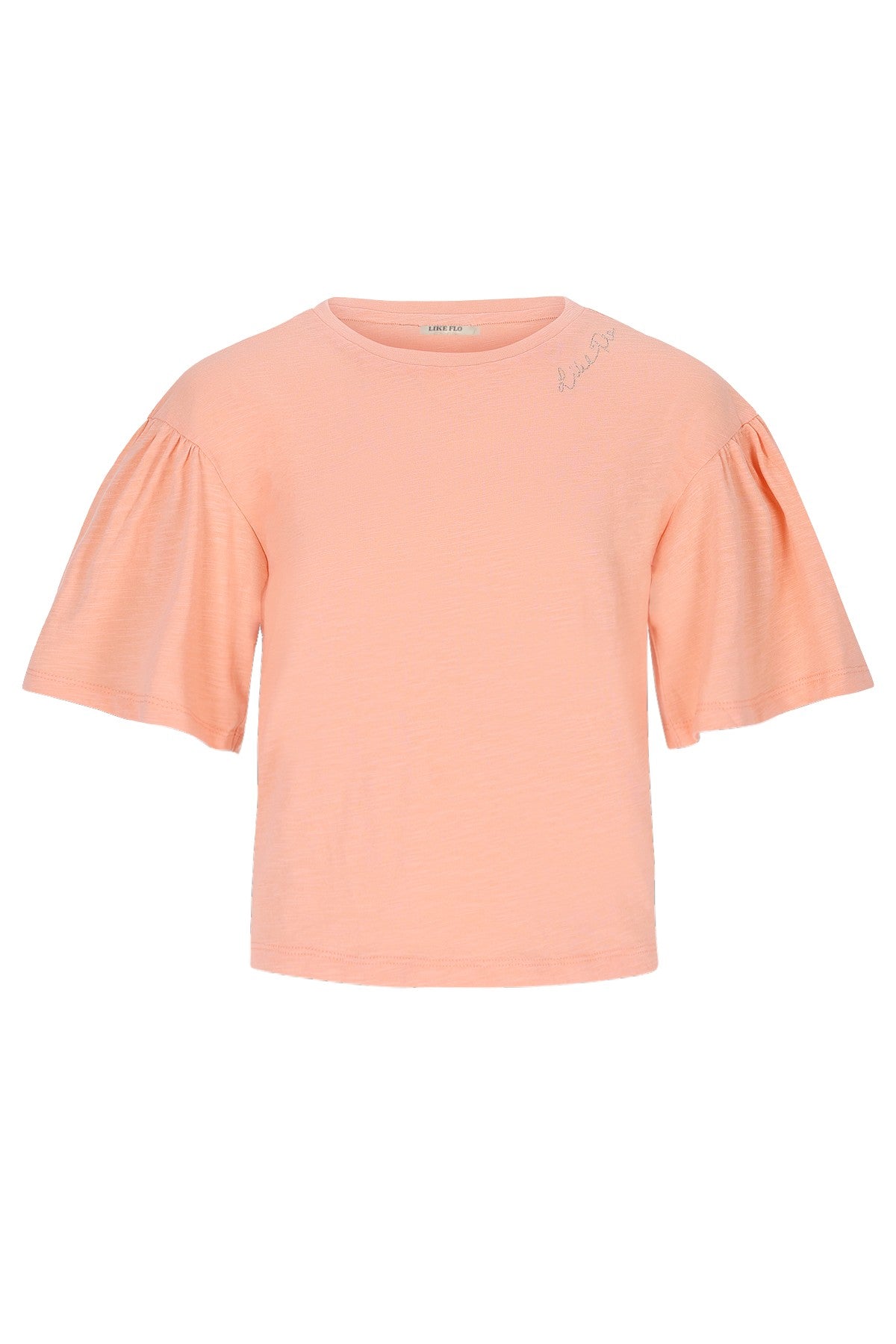 Like Flo Estelle T-shirt met ruffle mouwtjes in soft peach - voorkant