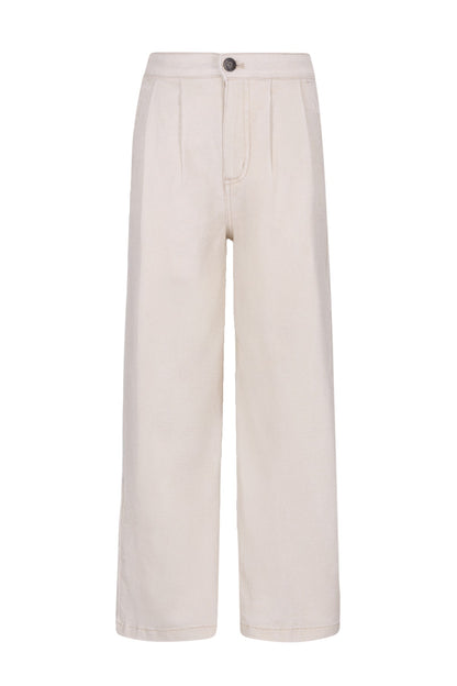 Coated denim broek voor meisjes met leather-look finish – Like Flo voorzijde