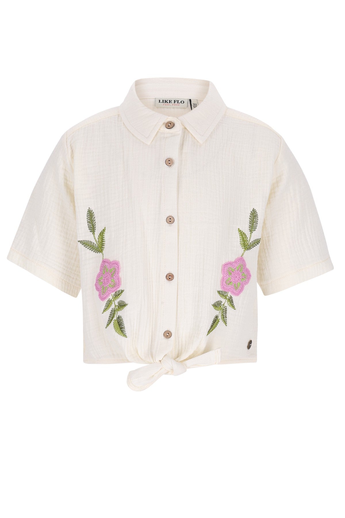 LIKE FLO witte mousseline blouse voor meisjes met knoopdetails - voorkant