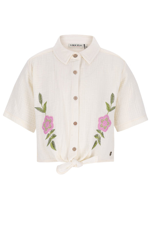 LIKE FLO witte mousseline blouse voor meisjes met knoopdetails - voorkant