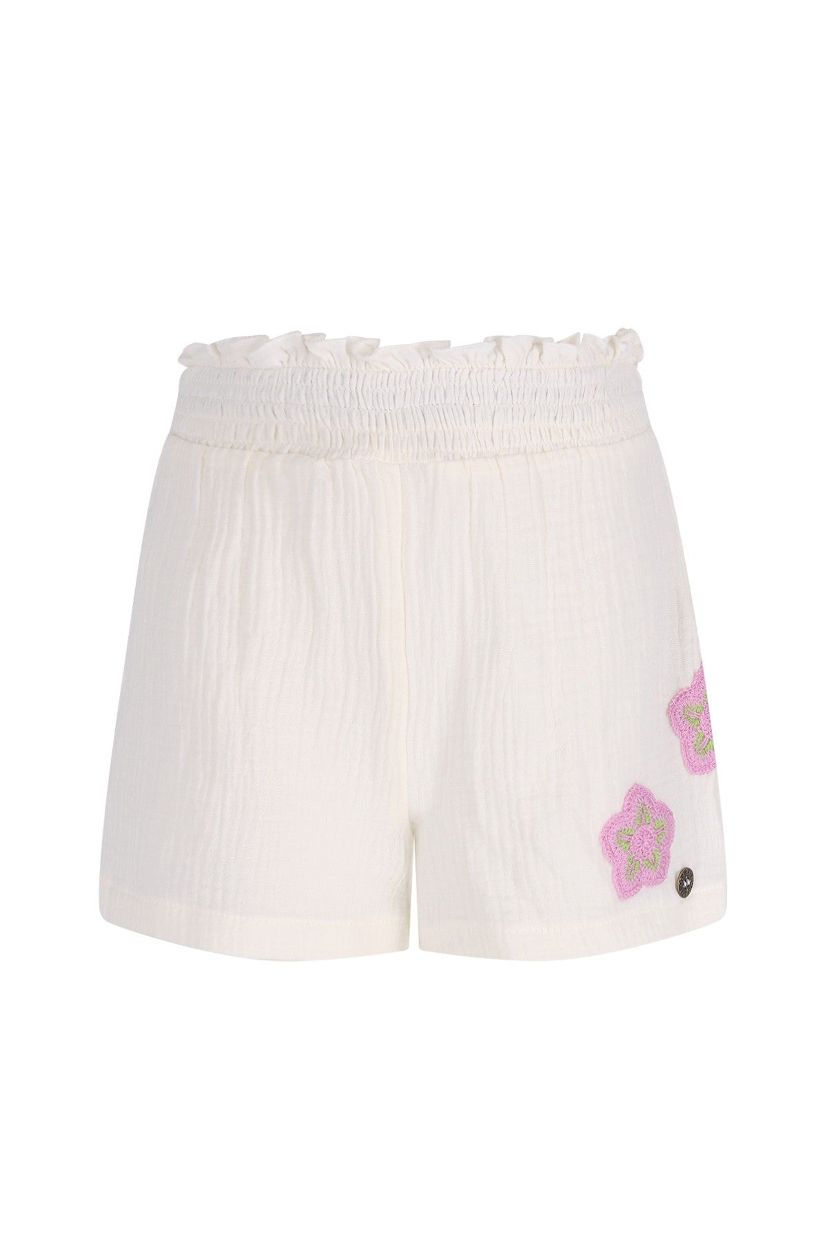 LIKE FLO witte mousseline short met crochet bloem detail voor meisjes