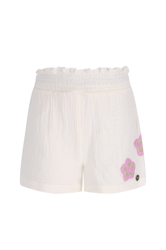 LIKE FLO witte mousseline short met crochet bloem detail voor meisjes