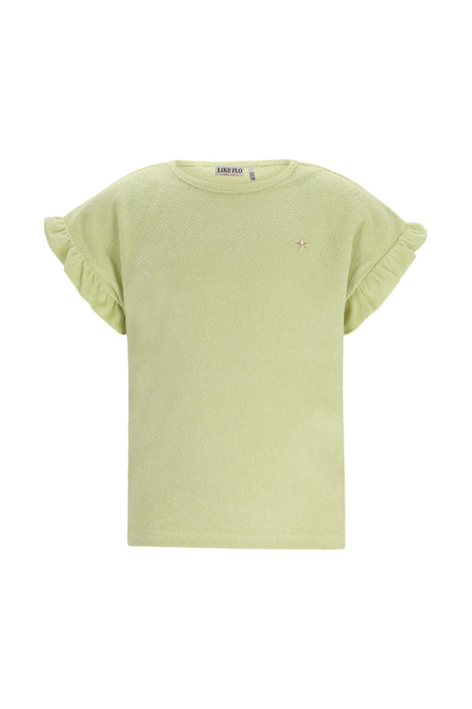 Like Flo Badstof T-shirt met Ruffle - Groen - voorkant