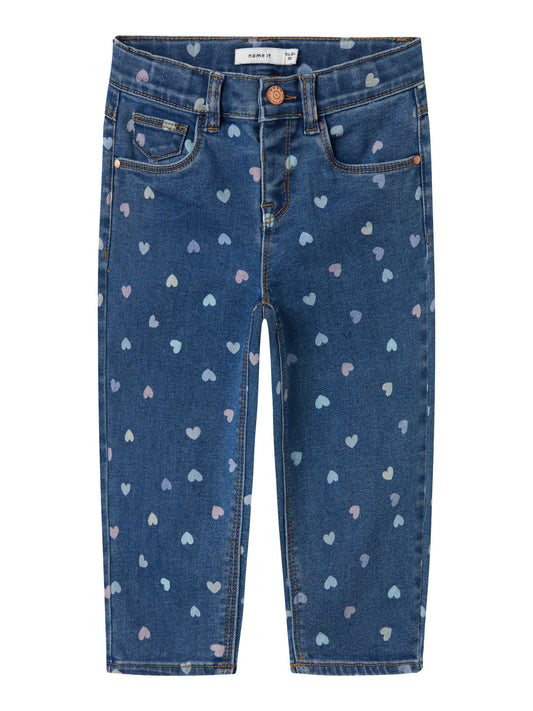 NAME IT BELLA Mom Shaped jeans met hartjesprint voor meisjes, voorkant