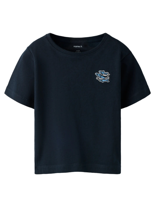 NAME IT T-shirt Salute met Visjes Print - Blauw - voorkant
