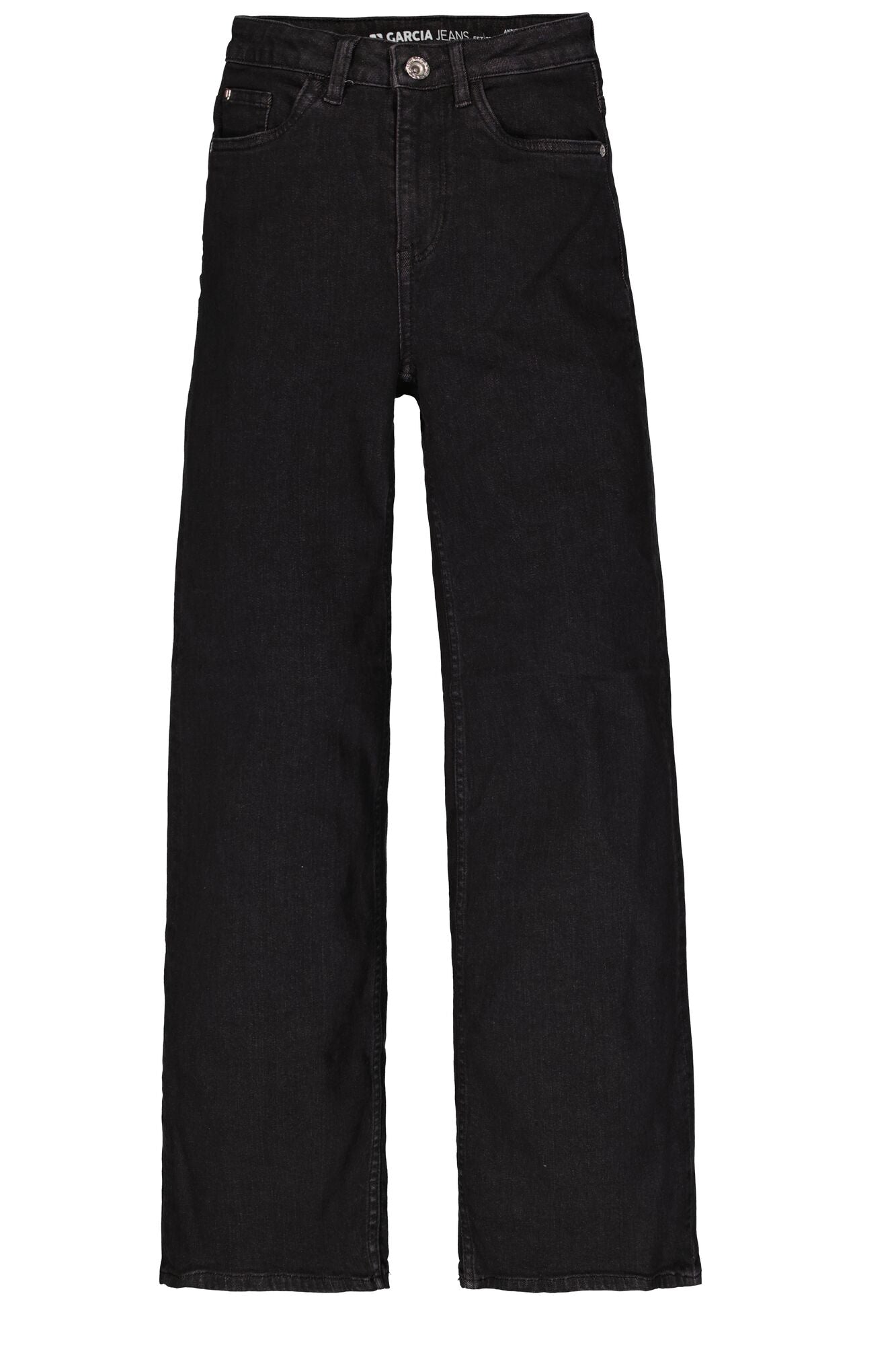 Garcia meisjes jeans zwart wide fit - voorkant volledig zicht