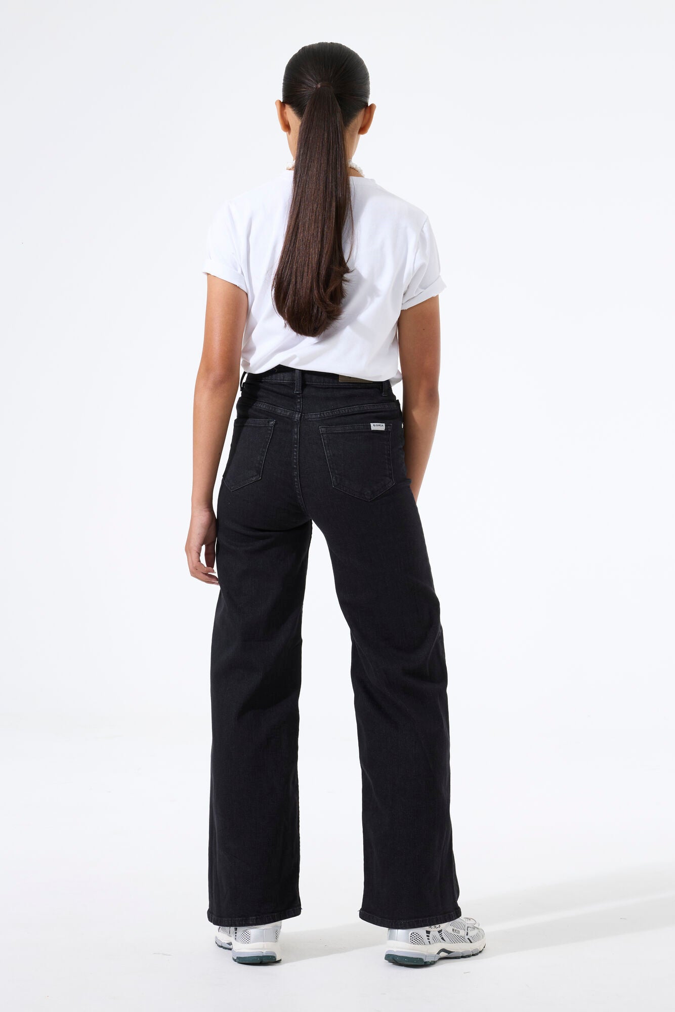 Garcia meisjes jeans zwart wide fit - achterkant volledig zicht