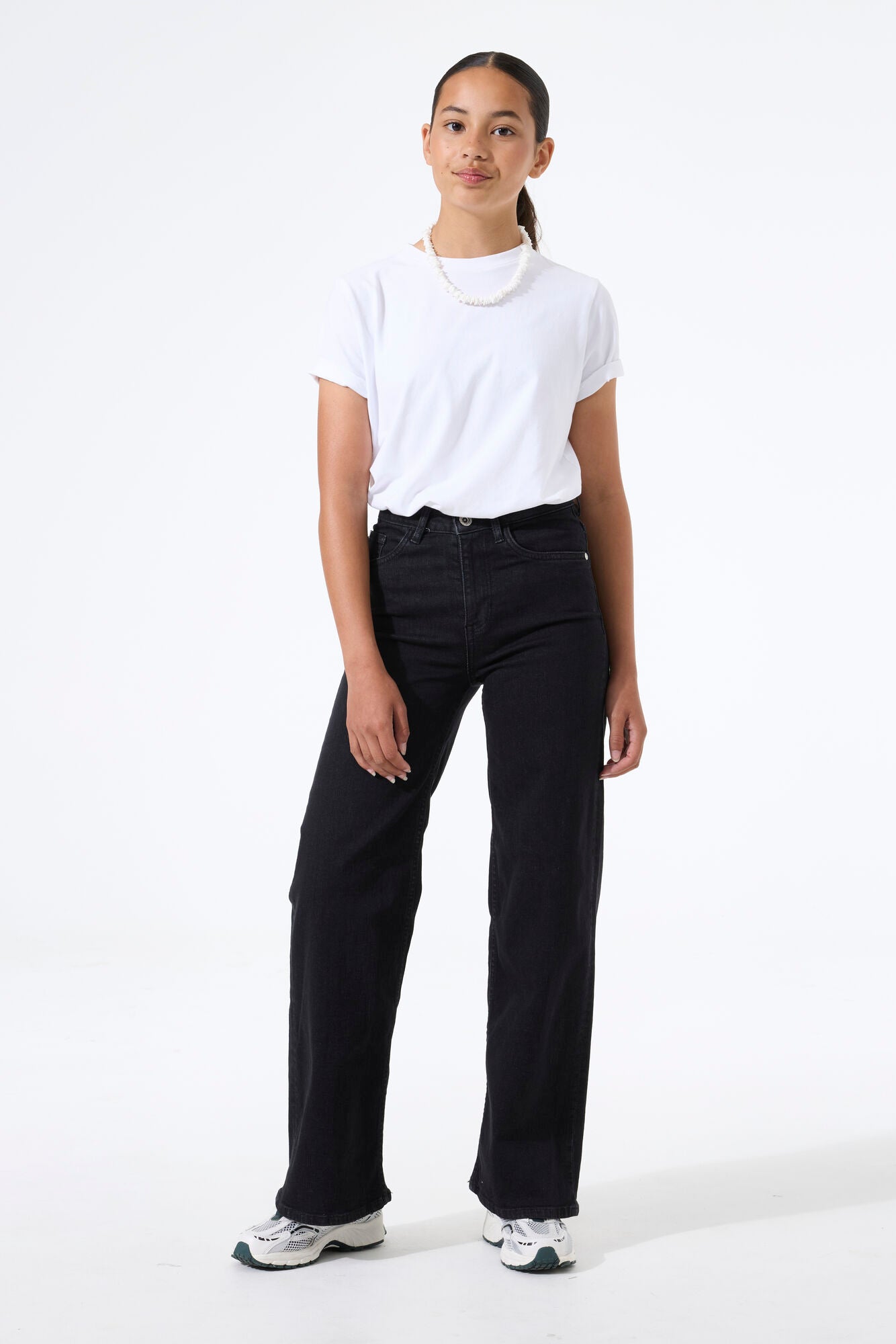 Garcia meisjes jeans zwart wide fit - close-up stof en afwerking